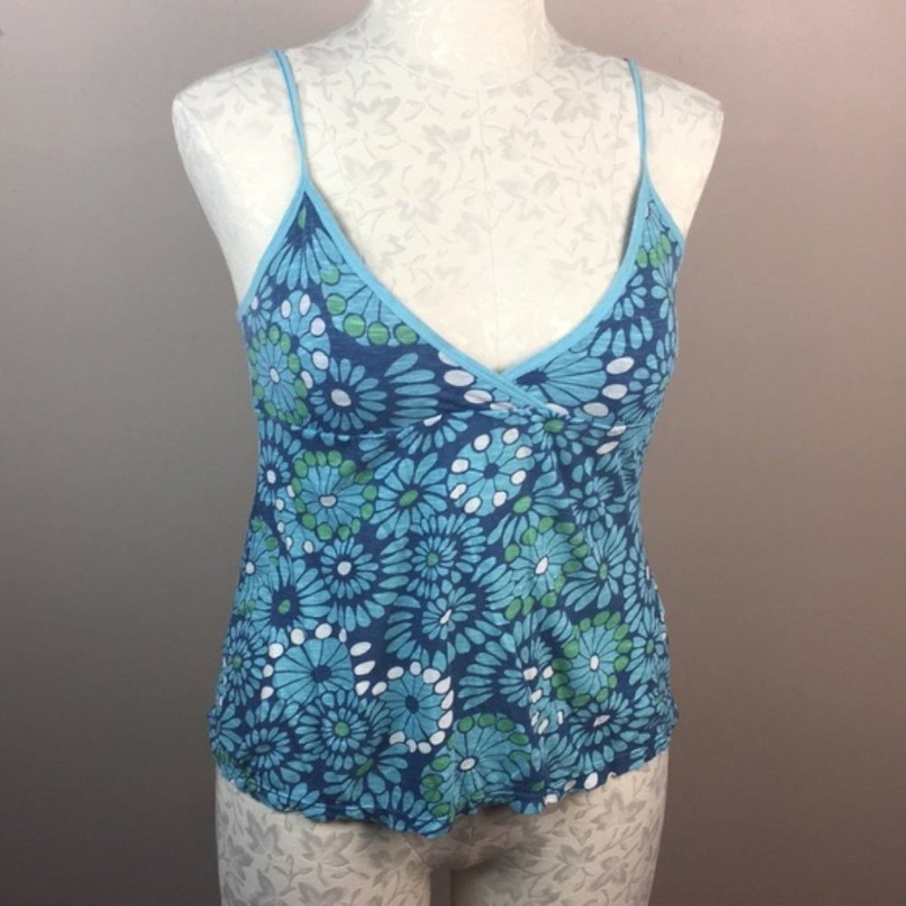 Blue Floral v neck spaghetti strap tank M